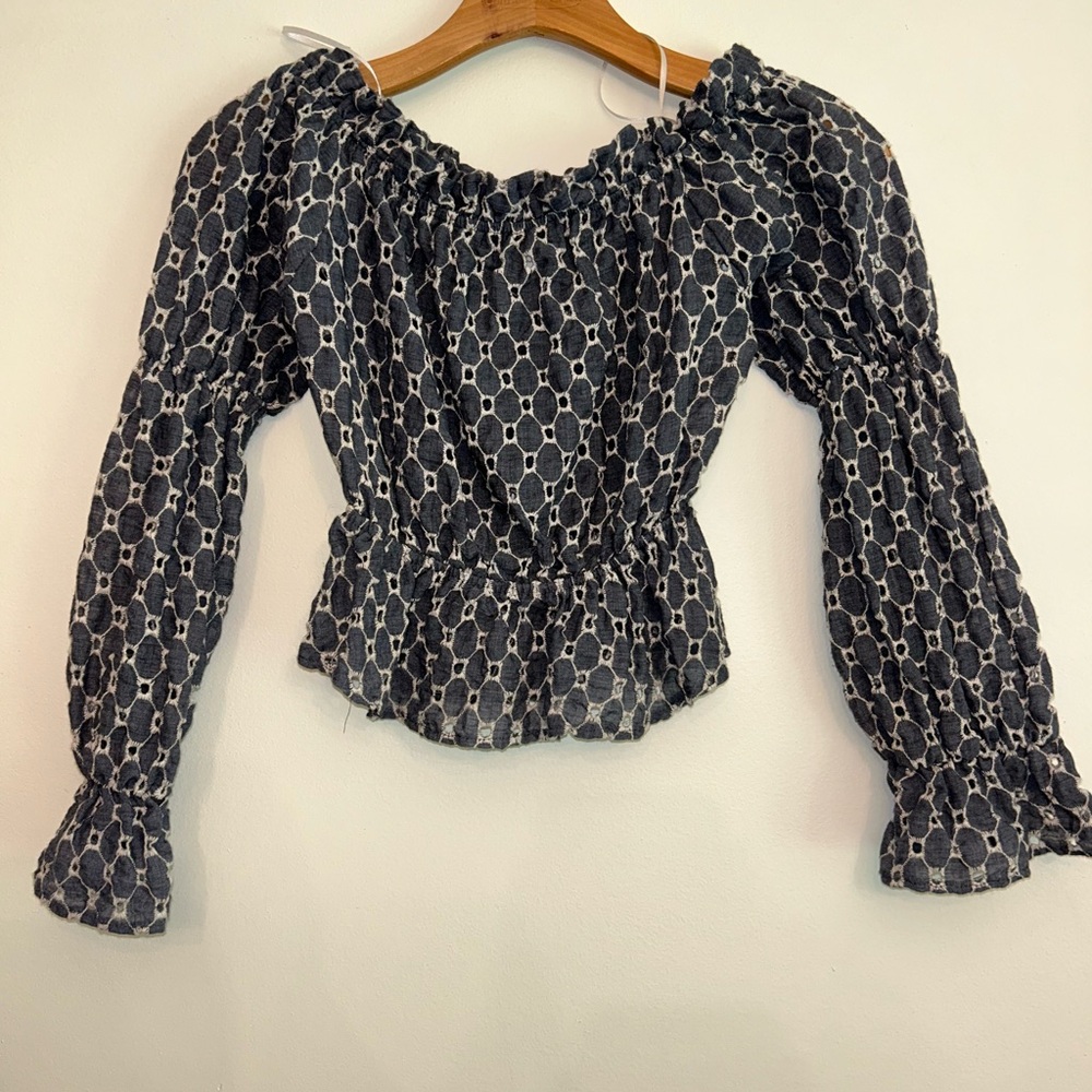 Sage Blue and White Crop Top